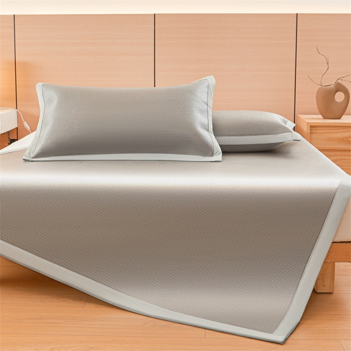 雯豆家纺 2025夏季新款冰藤凉席三件套纯色绑带款冰丝凉席子素色套件 冰藤席-伯爵灰