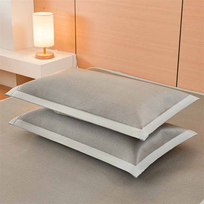 91家纺网 家纺一手货源 找家纺 雯豆家纺 2025夏季新款冰藤凉席三件套纯色绑带款冰丝凉席子素色套件 冰藤席-伯爵灰