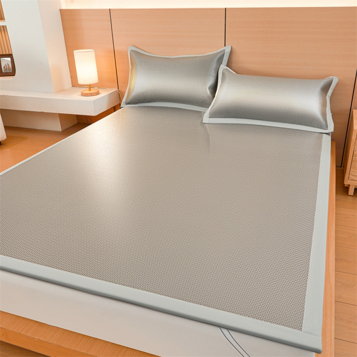 91家纺网 家纺一手货源 找家纺 雯豆家纺 2025夏季新款冰藤凉席三件套纯色绑带款冰丝凉席子素色套件 冰藤席-伯爵灰