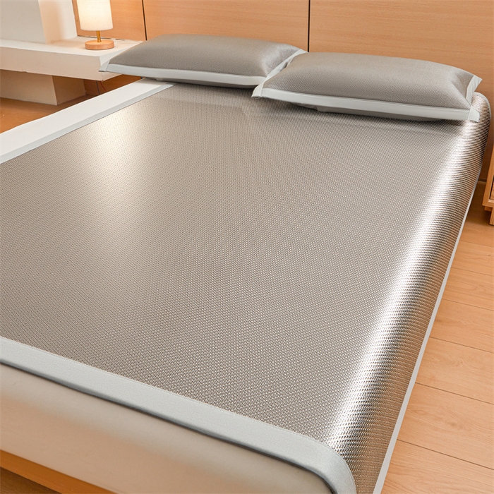 91家纺网 家纺一手货源 找家纺 雯豆家纺 2025夏季新款冰藤凉席三件套纯色绑带款冰丝凉席子素色套件 冰藤席-伯爵灰