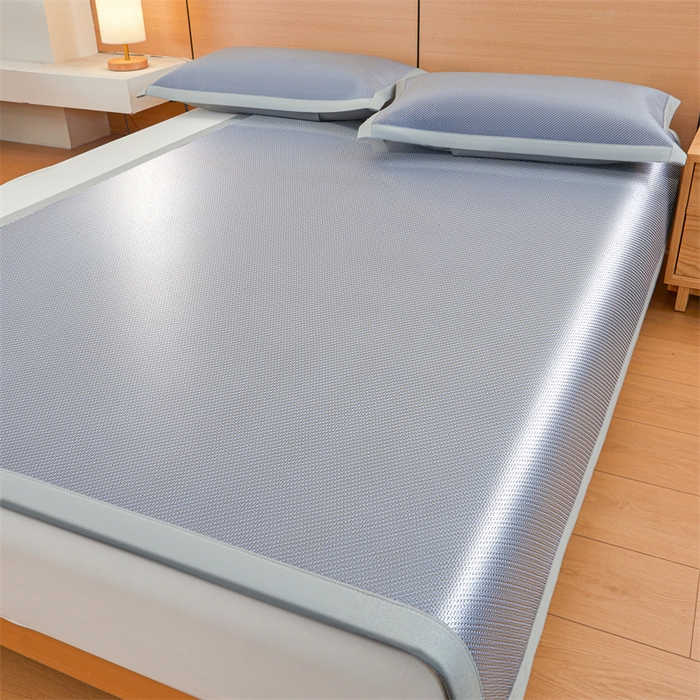 91家纺网 家纺一手货源 找家纺 雯豆家纺 2025夏季新款冰藤凉席三件套纯色绑带款冰丝凉席子素色套件 冰藤席-暮云蓝