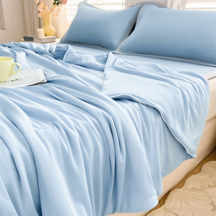 雯豆家纺 2025夏季新款凉感丝夏被空调被冰丝凉感被芯纯色跑量款被子 凉感丝夏被-海湾蓝