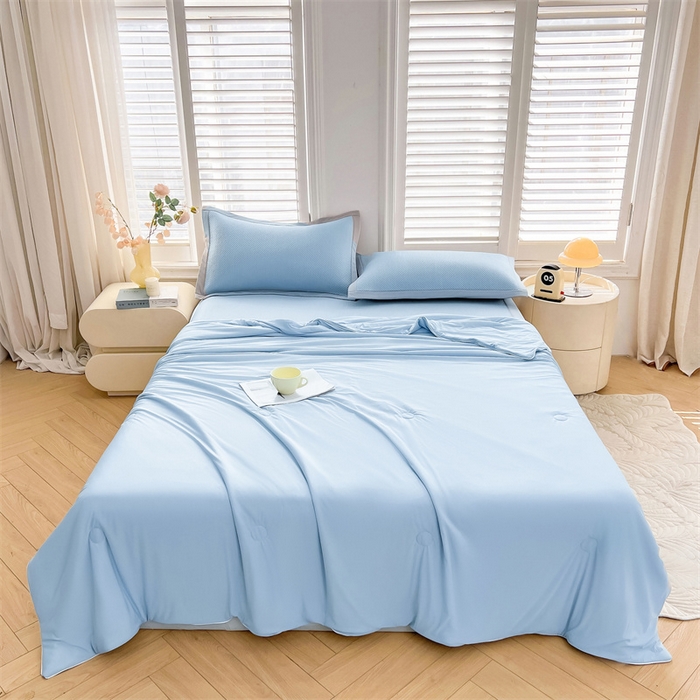 91家纺网 家纺一手货源 找家纺 雯豆家纺 2025夏季新款凉感丝夏被空调被冰丝凉感被芯纯色跑量款被子 凉感丝夏被-海湾蓝