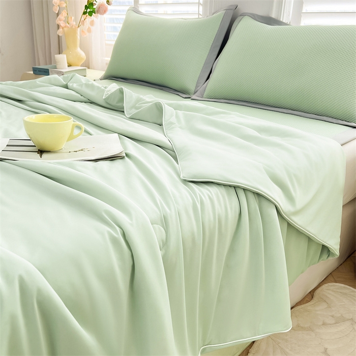 雯豆家纺 2025夏季新款凉感丝夏被空调被冰丝凉感被芯纯色跑量款被子 凉感丝夏被-淡雅绿