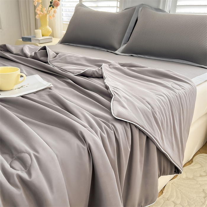 雯豆家纺 2025夏季新款凉感丝夏被空调被冰丝凉感被芯纯色跑量款被子 凉感丝夏被-北极灰