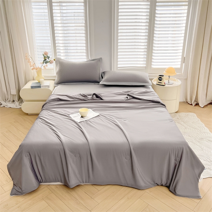 91家纺网 家纺一手货源 找家纺 雯豆家纺 2025夏季新款凉感丝夏被空调被冰丝凉感被芯纯色跑量款被子 凉感丝夏被-北极灰