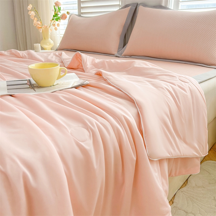 雯豆家纺 2025夏季新款凉感丝夏被空调被冰丝凉感被芯纯色跑量款被子 凉感丝夏被-蔷薇粉