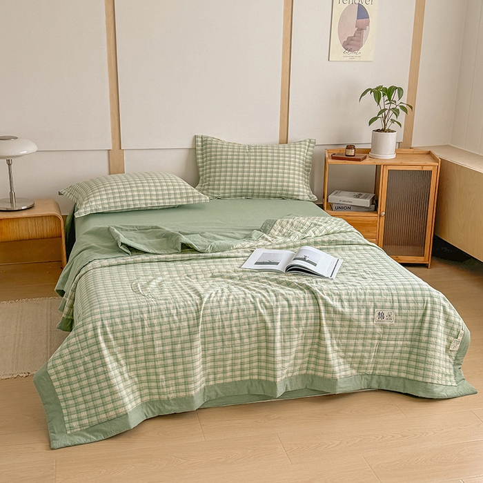 91家纺网 家纺一手货源 找家纺 梦依依 2025新款里外全棉全棉纯棉色织水洗棉夏被夏凉被空调被 春风绿