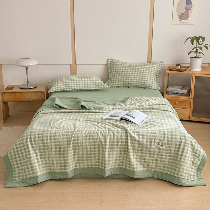 91家纺网 家纺一手货源 找家纺 梦依依 2025新款里外全棉全棉纯棉色织水洗棉夏被夏凉被空调被 春风绿