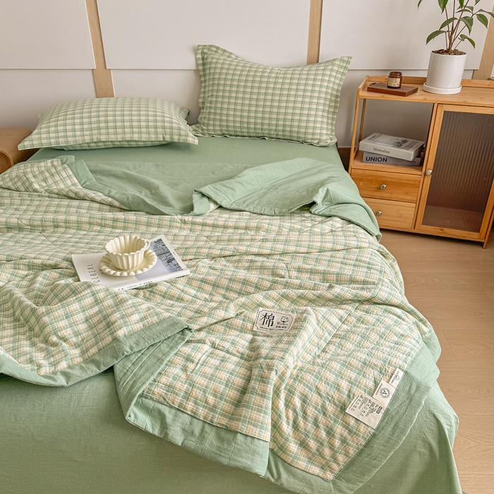 91家纺网 家纺一手货源 找家纺 梦依依 2025新款里外全棉全棉纯棉色织水洗棉夏被夏凉被空调被 春风绿