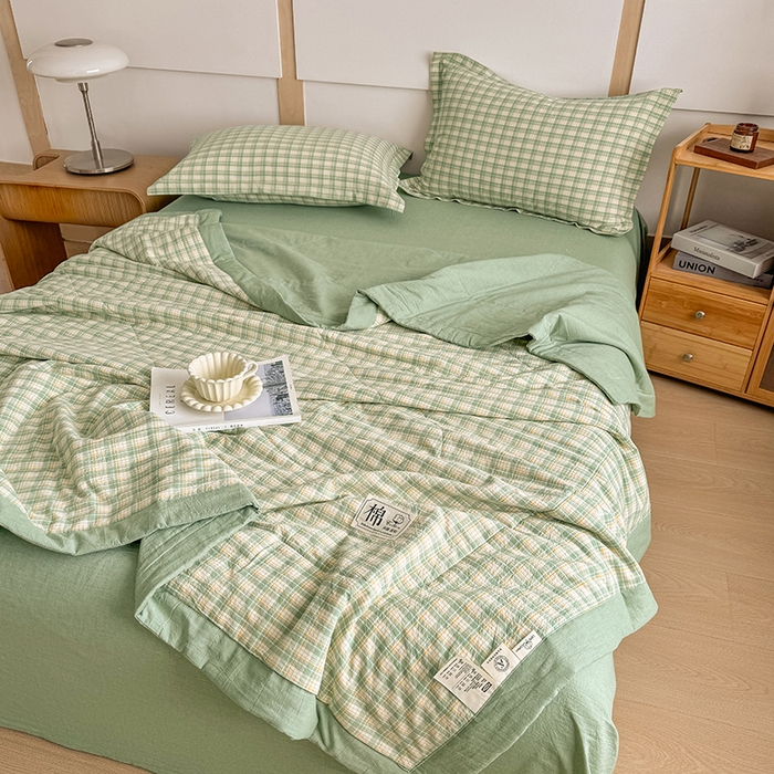 91家纺网 家纺一手货源 找家纺 梦依依 2025新款里外全棉全棉纯棉色织水洗棉夏被夏凉被空调被 春风绿