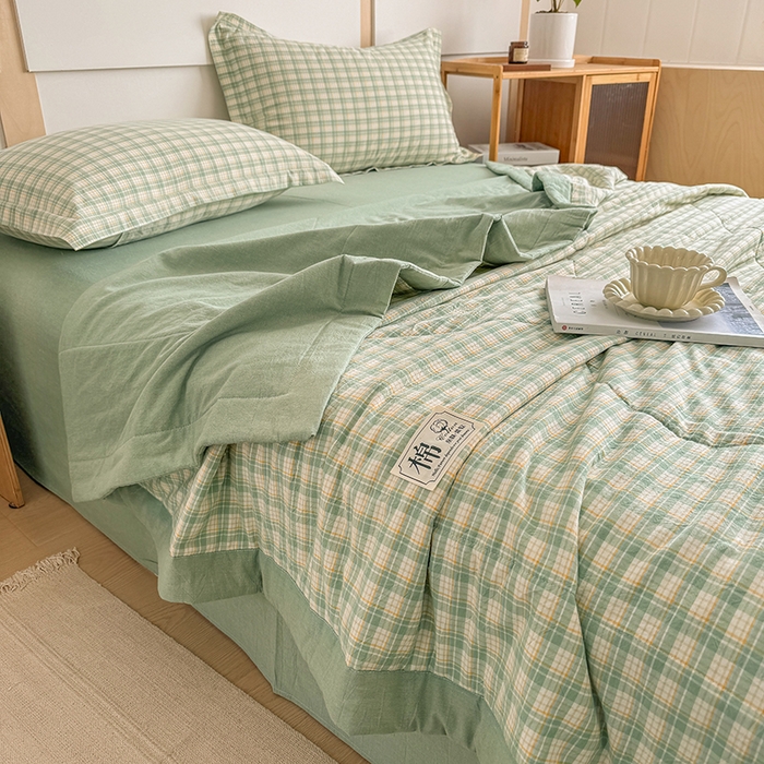 91家纺网 家纺一手货源 找家纺 梦依依 2025新款里外全棉全棉纯棉色织水洗棉夏被夏凉被空调被 春风绿