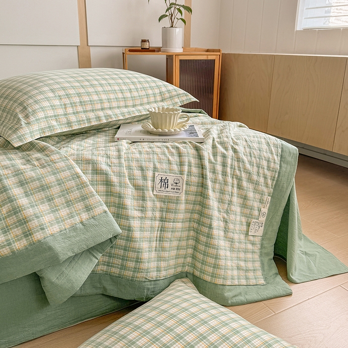 91家纺网 家纺一手货源 找家纺 梦依依 2025新款里外全棉全棉纯棉色织水洗棉夏被夏凉被空调被 春风绿