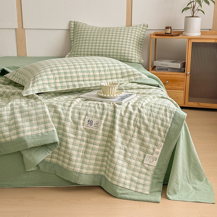 91家纺网 家纺一手货源 找家纺 梦依依 2025新款里外全棉全棉纯棉色织水洗棉夏被夏凉被空调被 春风绿