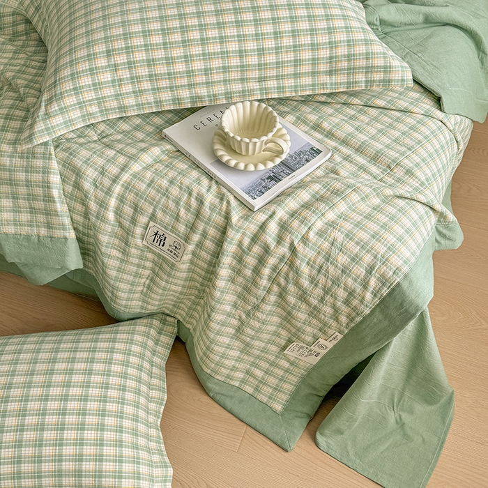 91家纺网 家纺一手货源 找家纺 梦依依 2025新款里外全棉全棉纯棉色织水洗棉夏被夏凉被空调被 春风绿
