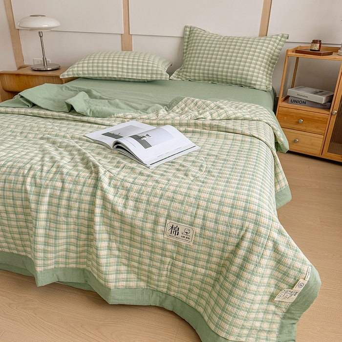 91家纺网 家纺一手货源 找家纺 梦依依 2025新款里外全棉全棉纯棉色织水洗棉夏被夏凉被空调被 春风绿