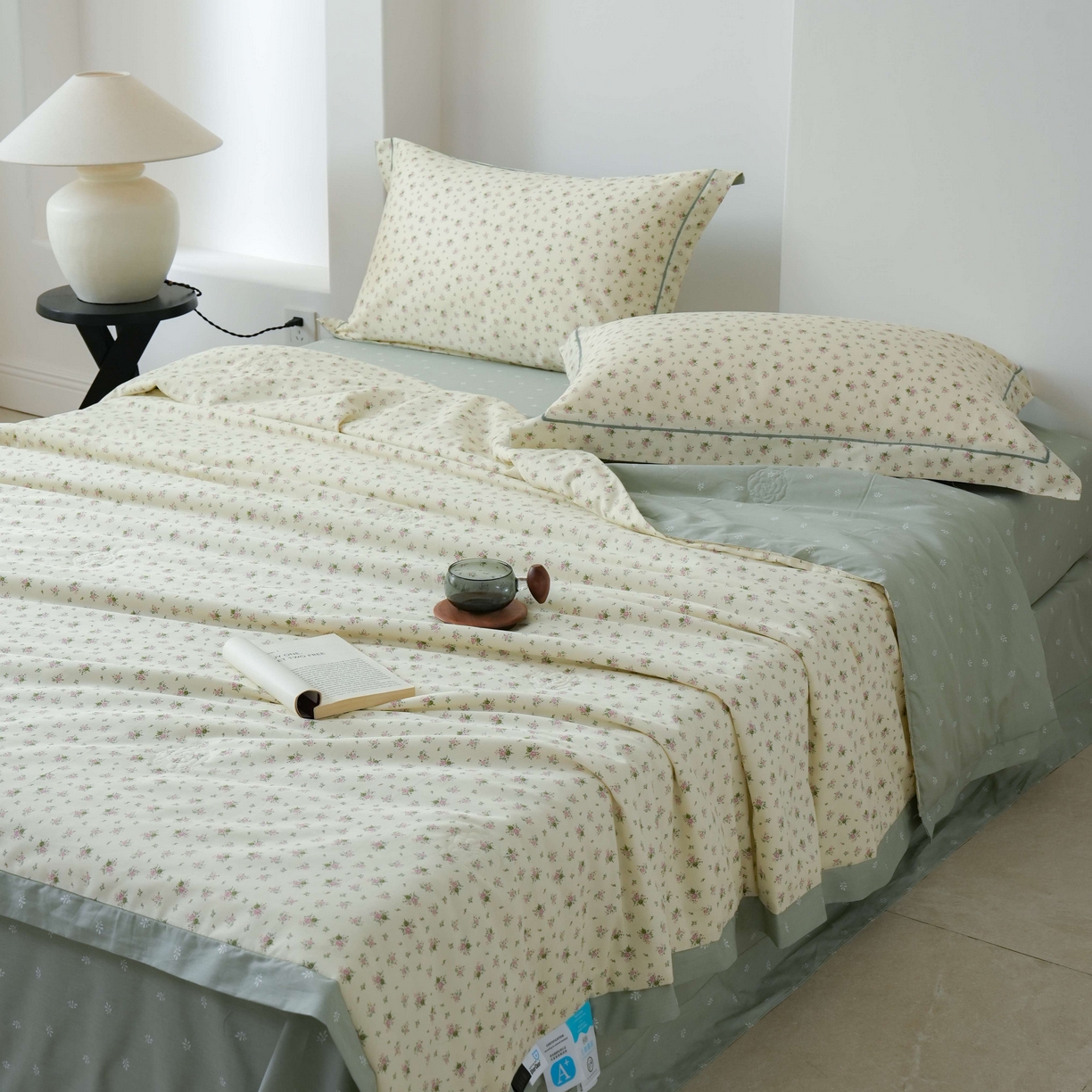 丽卡家纺 2025新款小清新全棉纯棉夏被夏凉被空调被四件套 惜春-绿