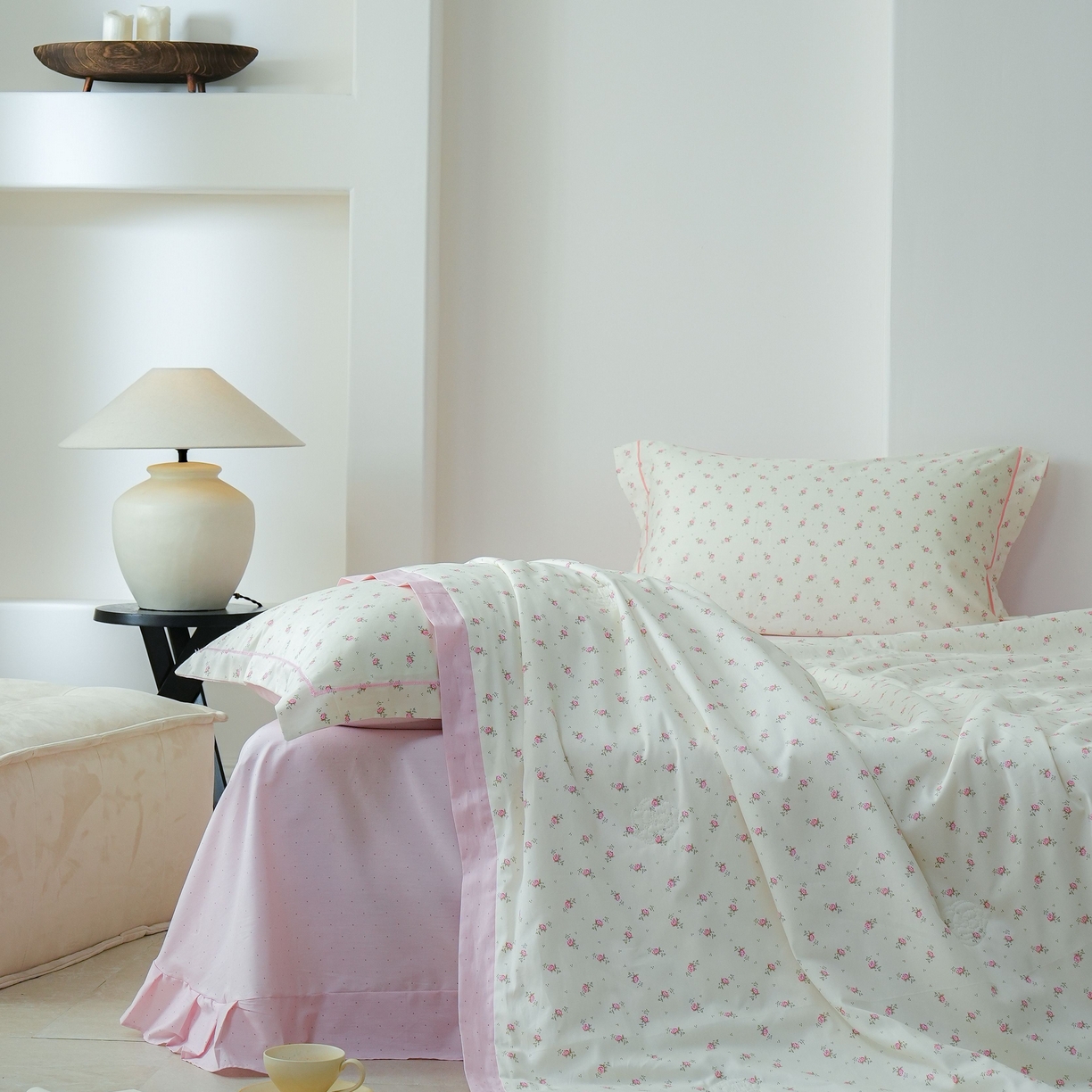 91家纺网 家纺一手货源 找家纺 丽卡家纺 2025新款小清新全棉纯棉夏被夏凉被空调被四件套 爱尔兰-粉