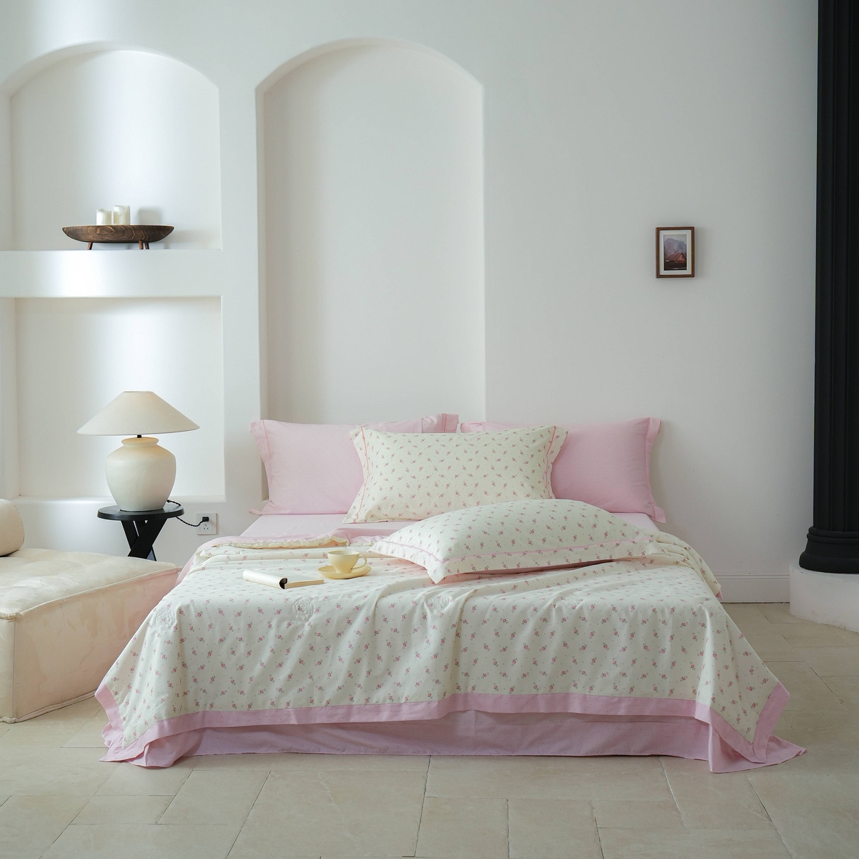 91家纺网 家纺一手货源 找家纺 丽卡家纺 2025新款小清新全棉纯棉夏被夏凉被空调被四件套 爱尔兰-粉