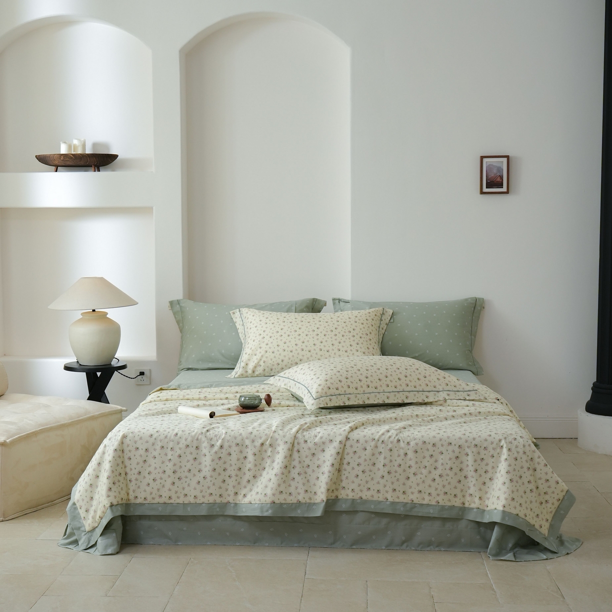 91家纺网 家纺一手货源 找家纺 丽卡家纺 2025新款小清新全棉纯棉夏被夏凉被空调被四件套 惜春-绿