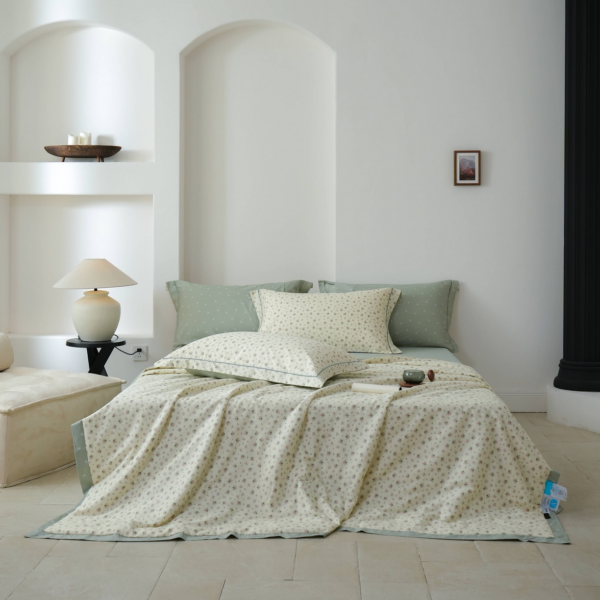 91家纺网 家纺一手货源 找家纺 丽卡家纺 2025新款小清新全棉纯棉夏被夏凉被空调被四件套 惜春-绿