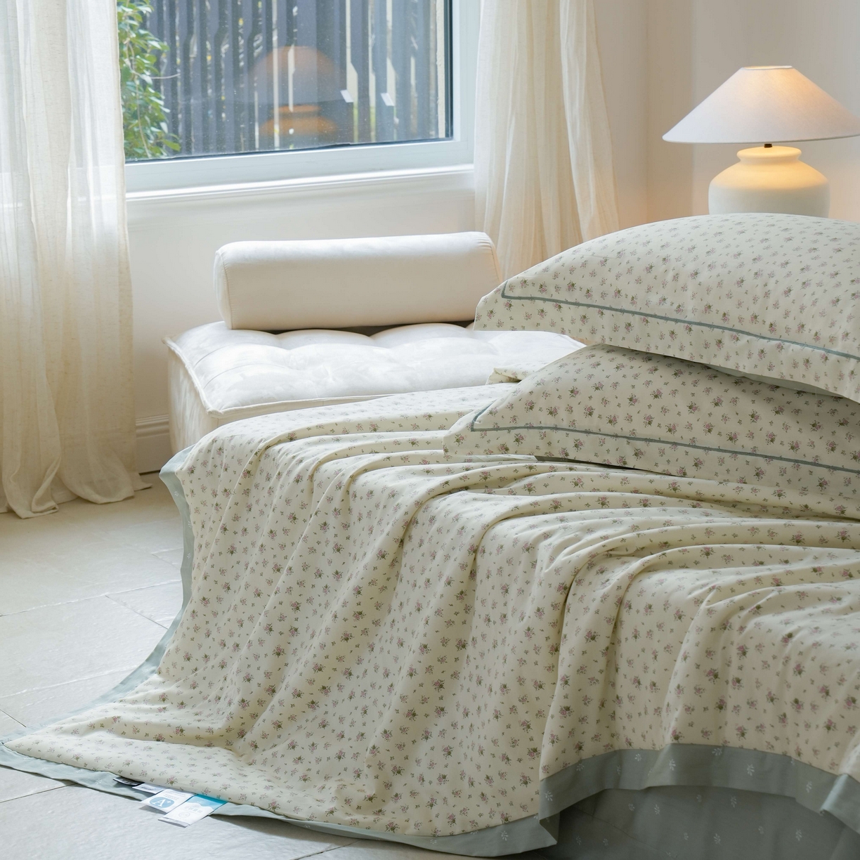 91家纺网 家纺一手货源 找家纺 丽卡家纺 2025新款小清新全棉纯棉夏被夏凉被空调被四件套 惜春-绿