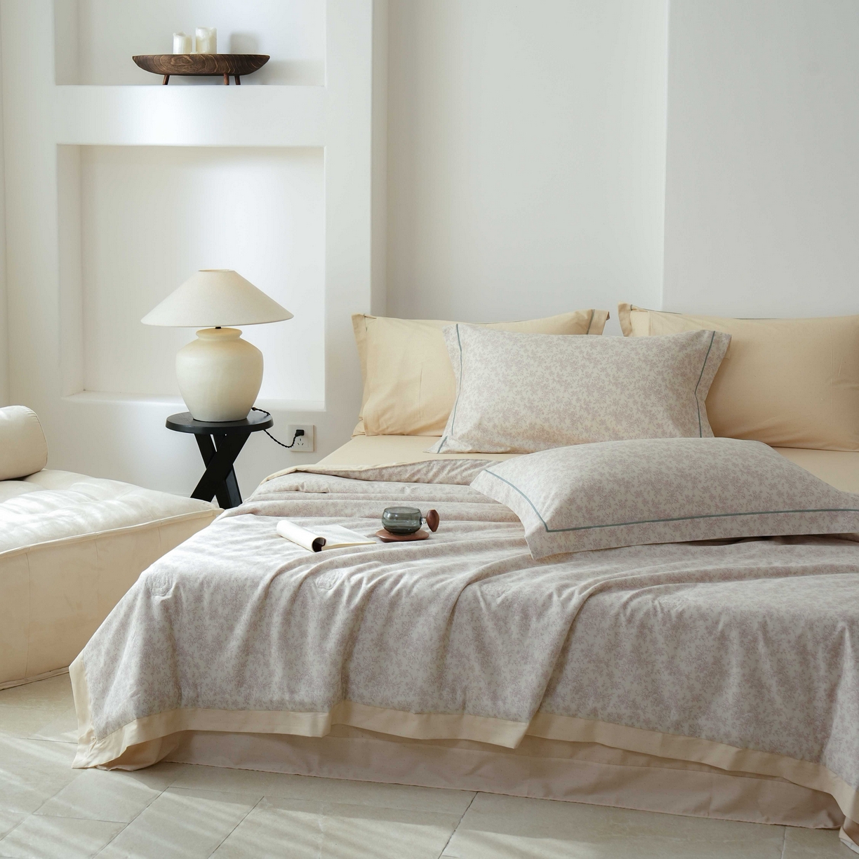 91家纺网 家纺一手货源 找家纺 丽卡家纺 2025新款小清新全棉纯棉夏被夏凉被空调被四件套 约克-米金