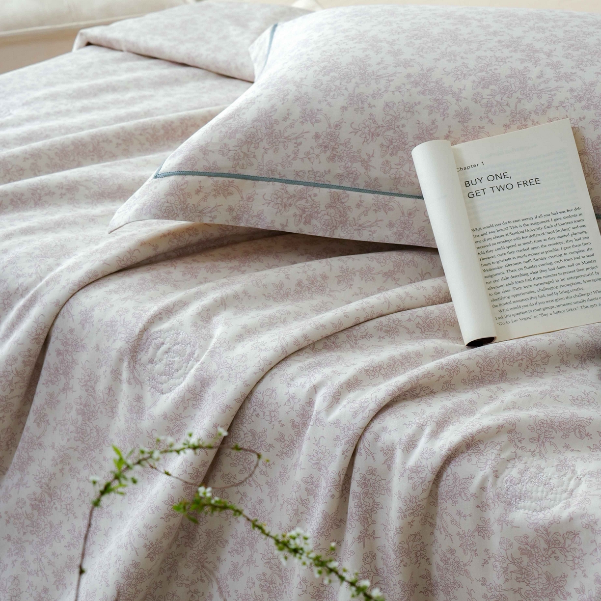 91家纺网 家纺一手货源 找家纺 丽卡家纺 2025新款小清新全棉纯棉夏被夏凉被空调被四件套 约克-米金