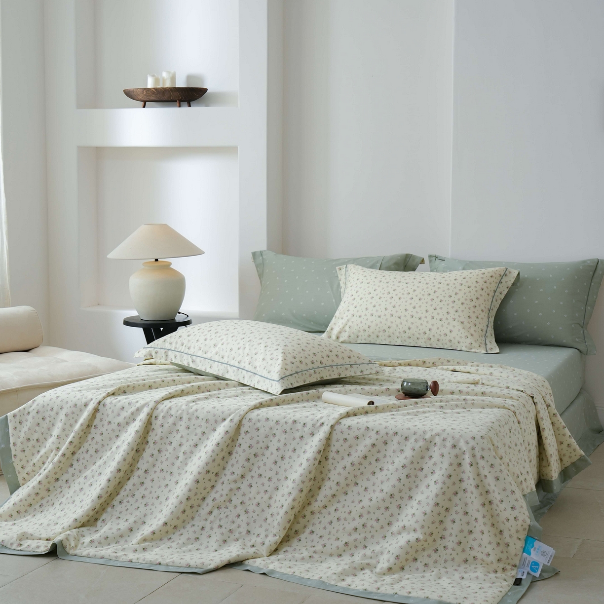 91家纺网 家纺一手货源 找家纺 丽卡家纺 2025新款小清新全棉纯棉夏被夏凉被空调被四件套 惜春-绿