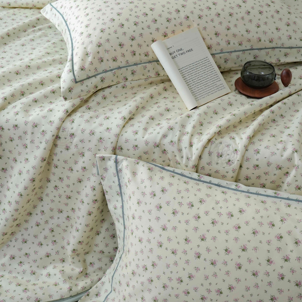 91家纺网 家纺一手货源 找家纺 丽卡家纺 2025新款小清新全棉纯棉夏被夏凉被空调被四件套 惜春-绿