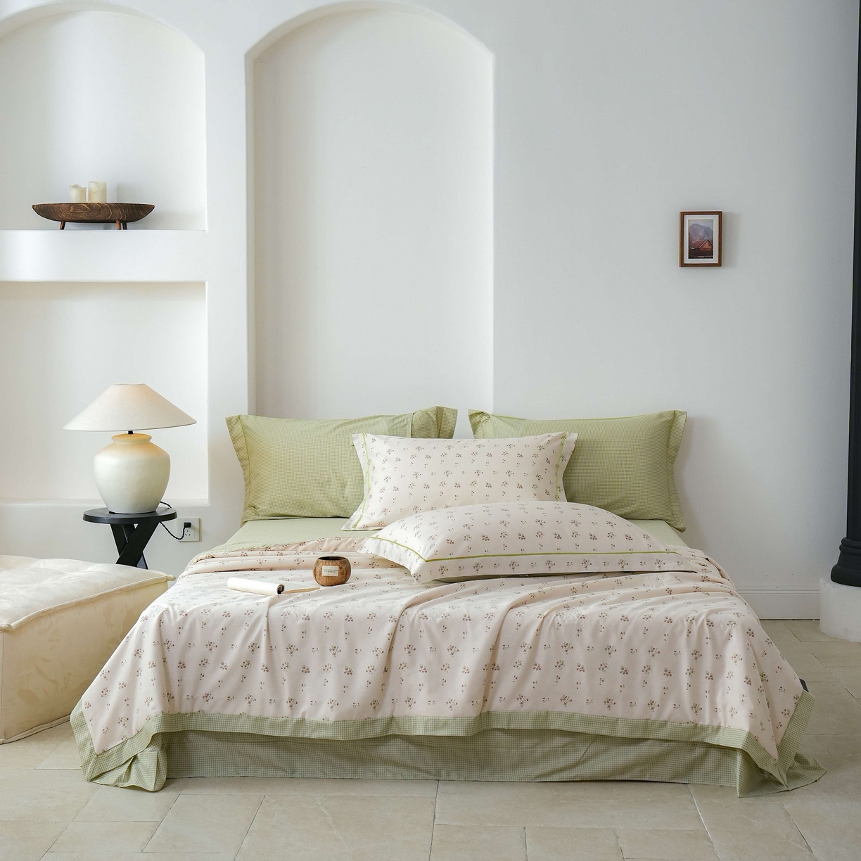 91家纺网 家纺一手货源 找家纺 丽卡家纺 2025新款小清新全棉纯棉夏被夏凉被空调被四件套 香雪海-绿