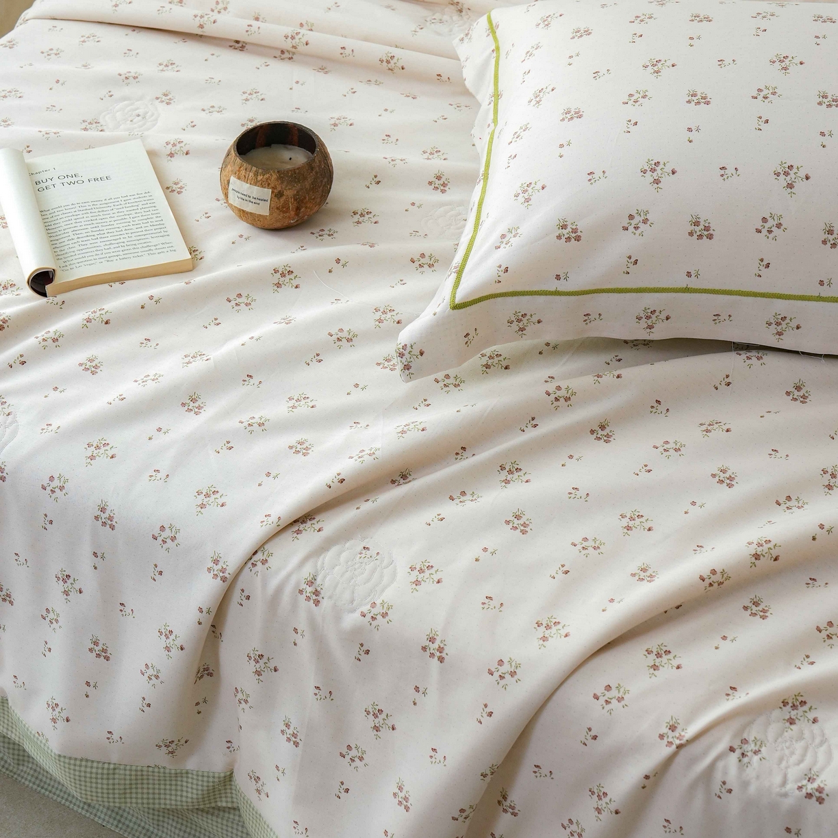 91家纺网 家纺一手货源 找家纺 丽卡家纺 2025新款小清新全棉纯棉夏被夏凉被空调被四件套 香雪海-绿