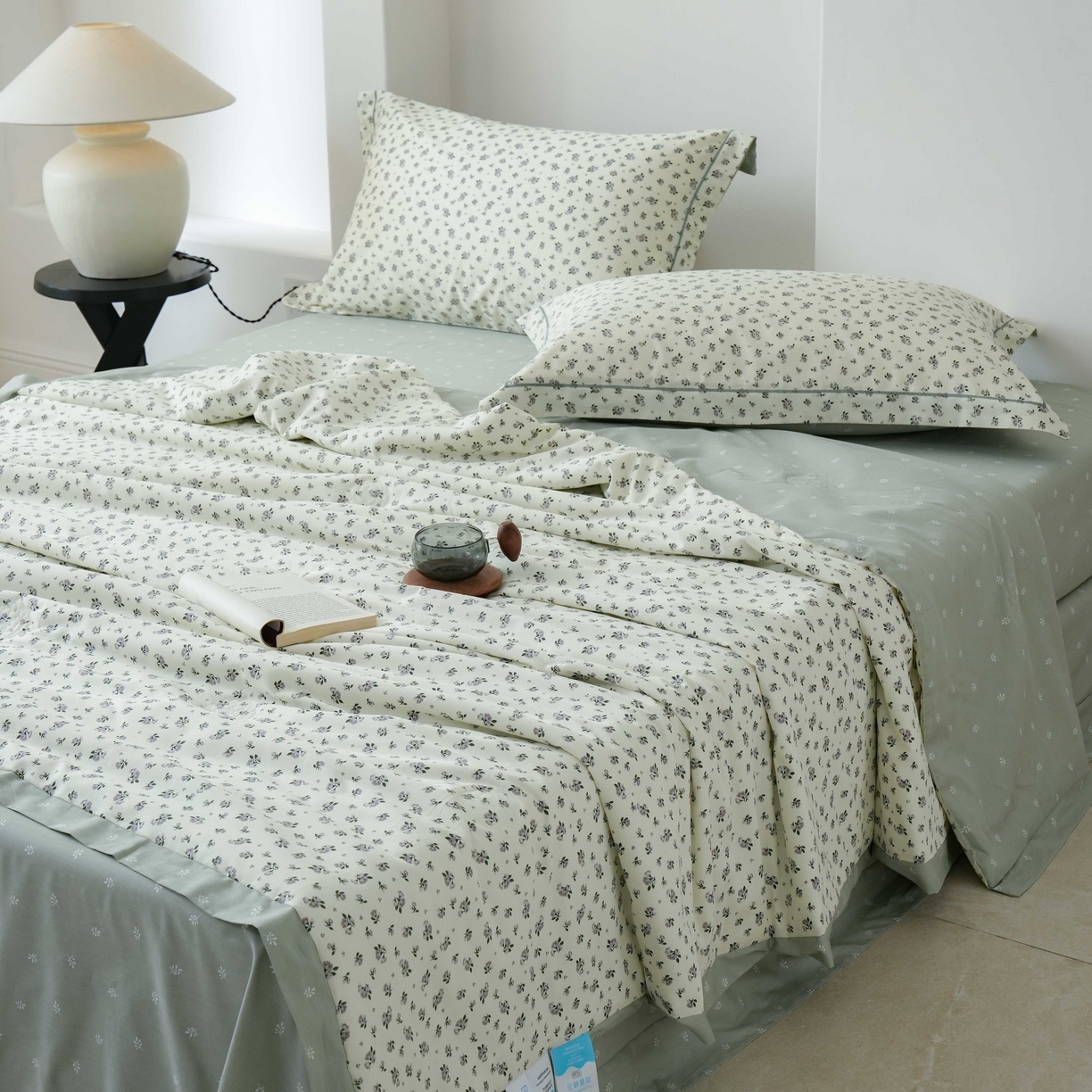 丽卡家纺 2025新款小清新全棉纯棉夏被夏凉被空调被四件套 月野-灰