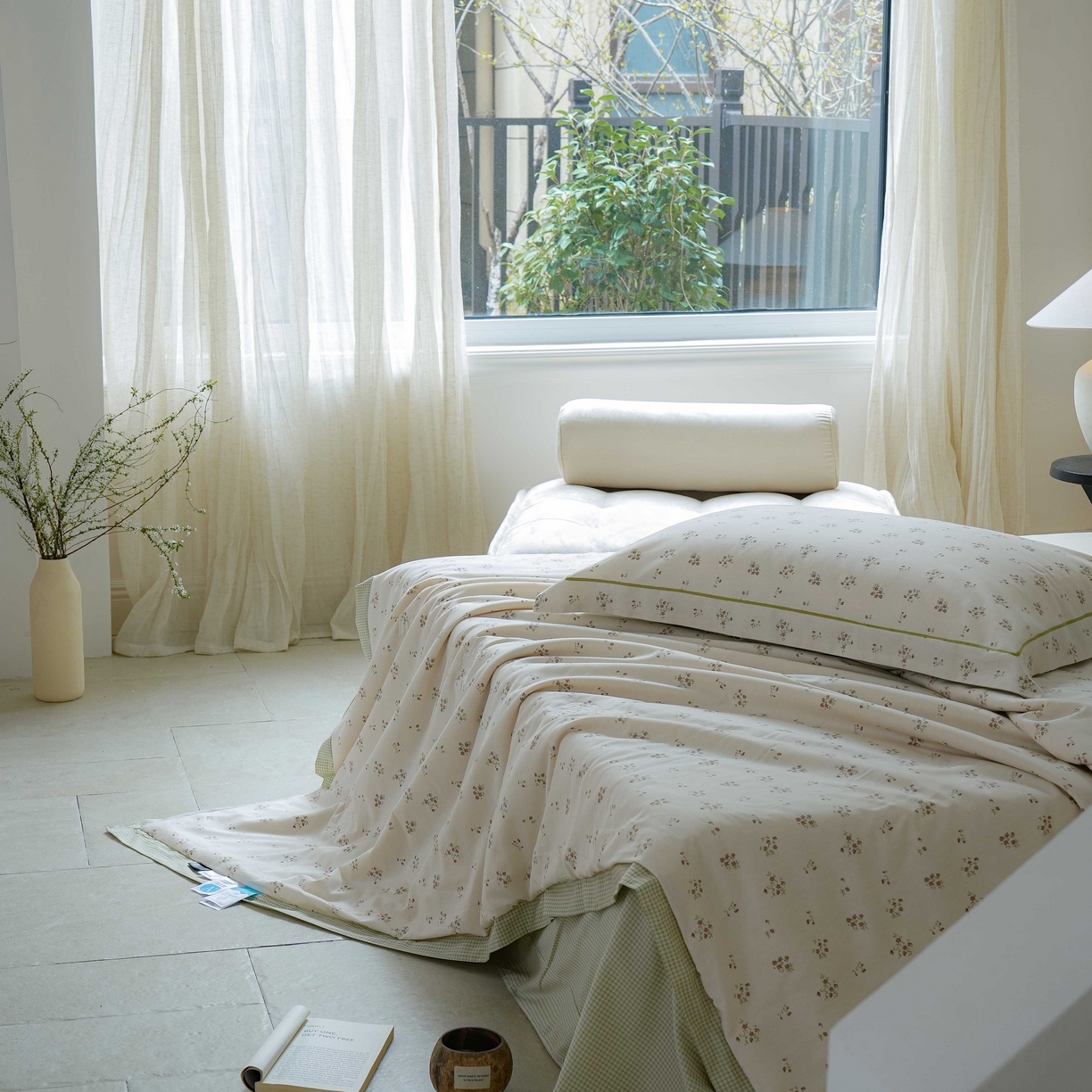 91家纺网 家纺一手货源 找家纺 丽卡家纺 2025新款小清新全棉纯棉夏被夏凉被空调被四件套 香雪海-绿