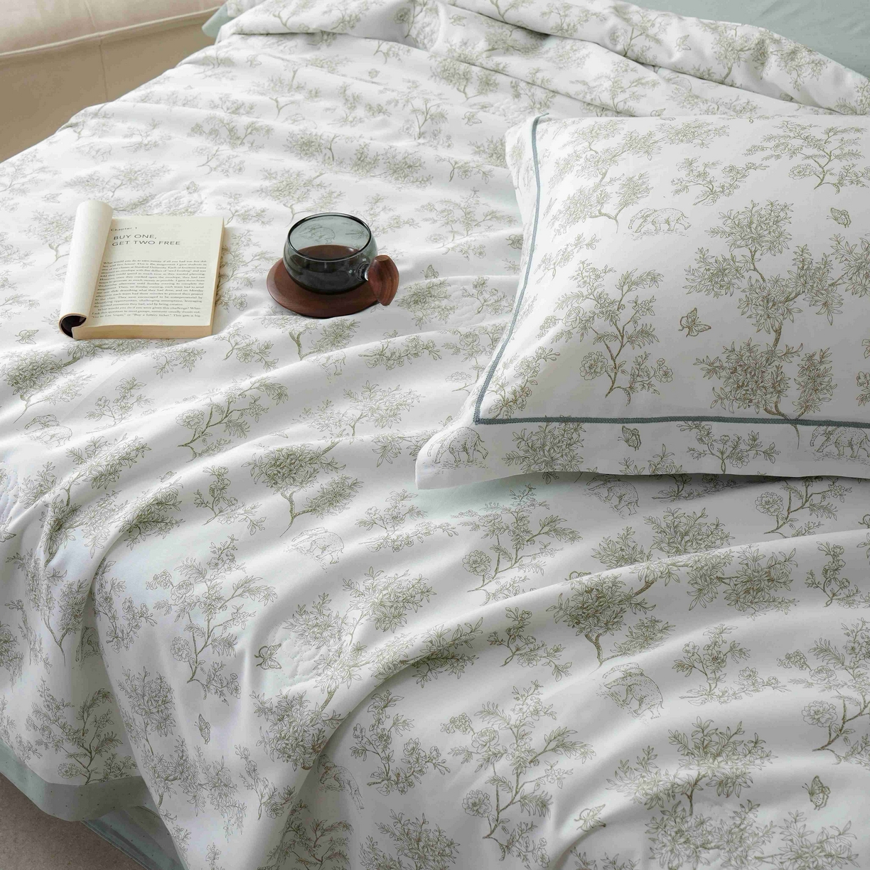 91家纺网 家纺一手货源 找家纺 丽卡家纺 2025新款小清新全棉纯棉夏被夏凉被空调被四件套 觅事-绿