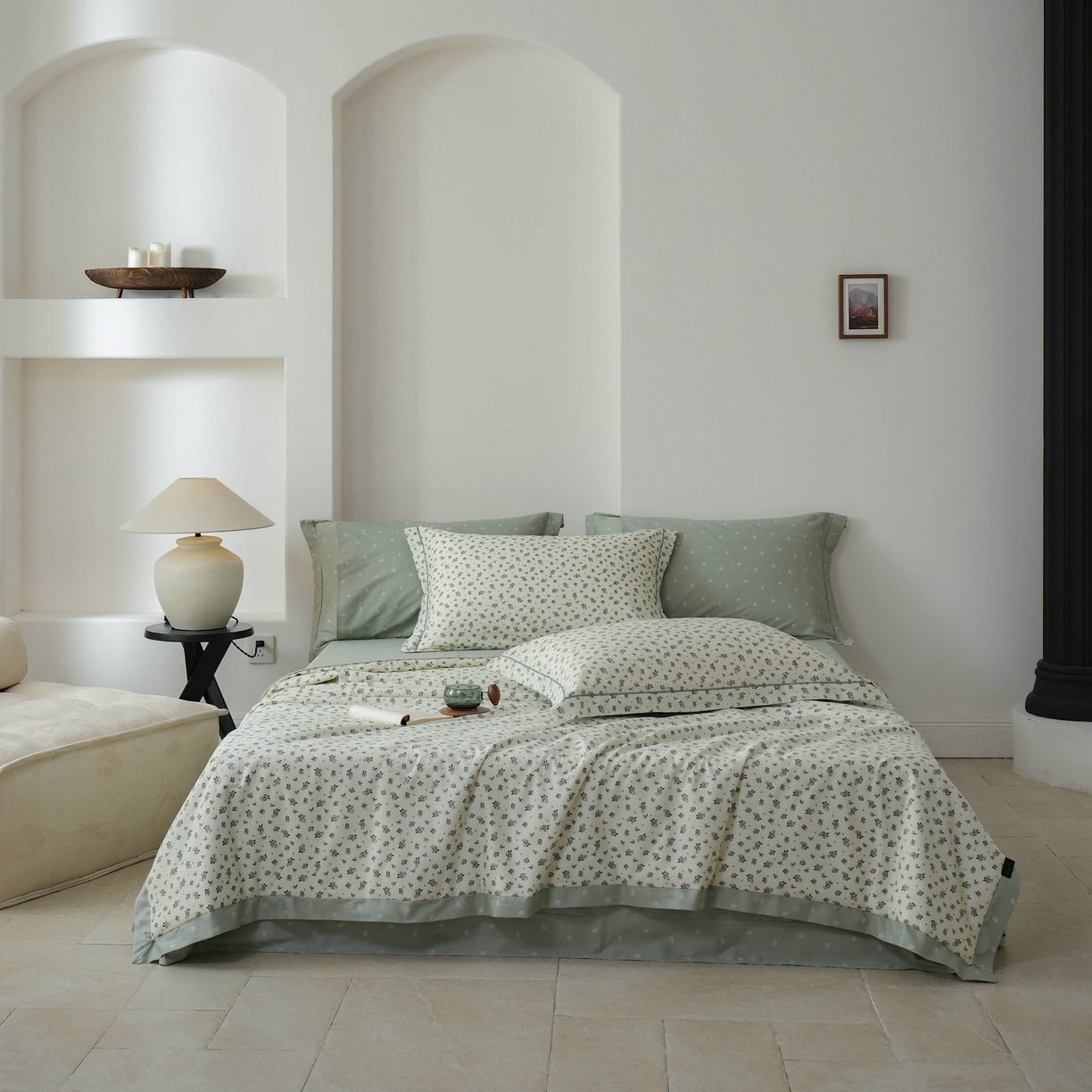 91家纺网 家纺一手货源 找家纺 丽卡家纺 2025新款小清新全棉纯棉夏被夏凉被空调被四件套 月野-灰