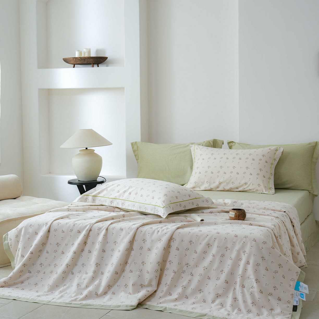 91家纺网 家纺一手货源 找家纺 丽卡家纺 2025新款小清新全棉纯棉夏被夏凉被空调被四件套 香雪海-绿