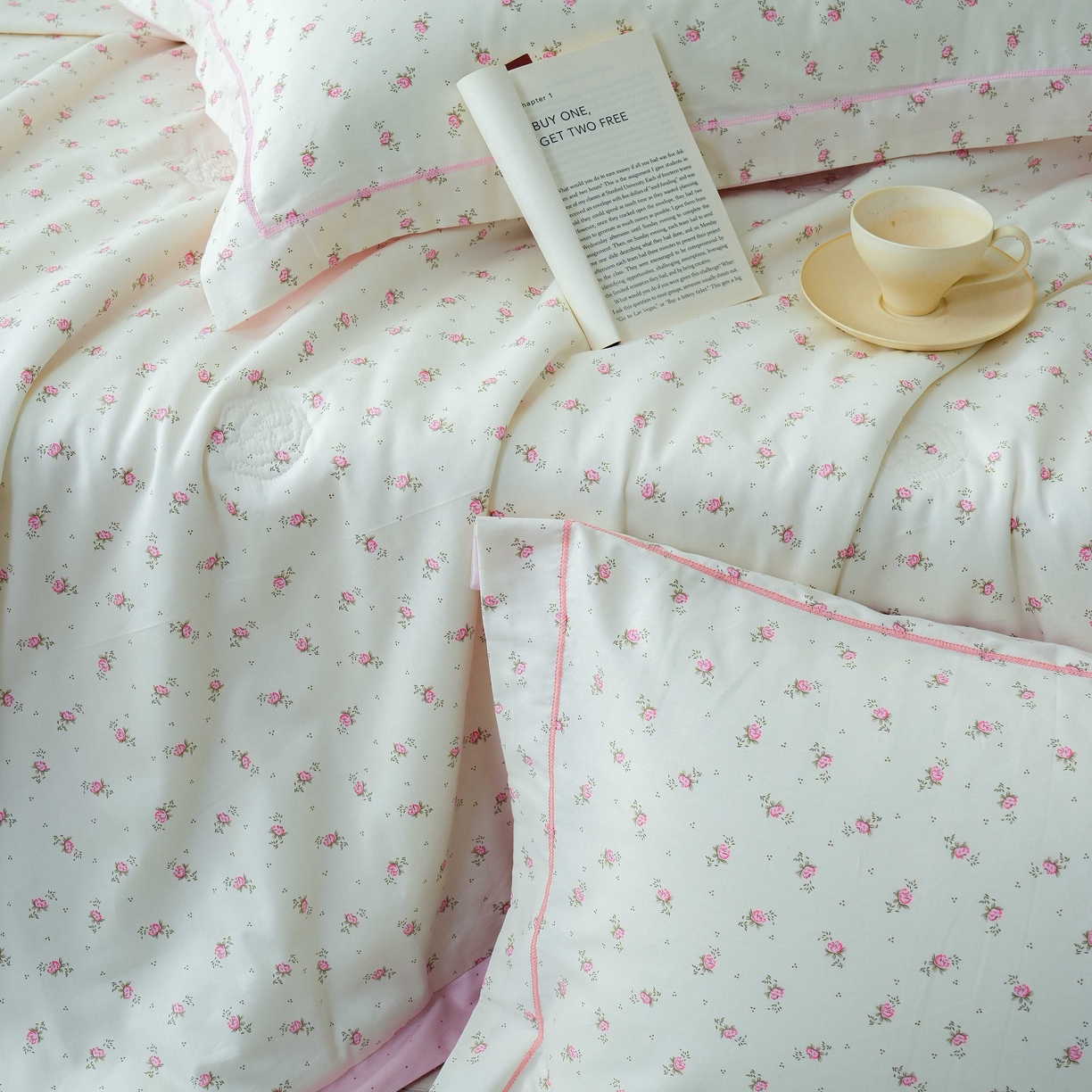 91家纺网 家纺一手货源 找家纺 丽卡家纺 2025新款小清新全棉纯棉夏被夏凉被空调被四件套 爱尔兰-粉