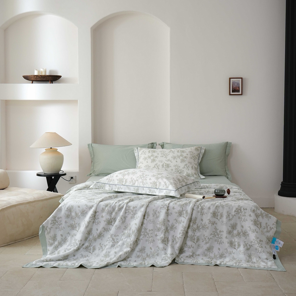 91家纺网 家纺一手货源 找家纺 丽卡家纺 2025新款小清新全棉纯棉夏被夏凉被空调被四件套 觅事-绿