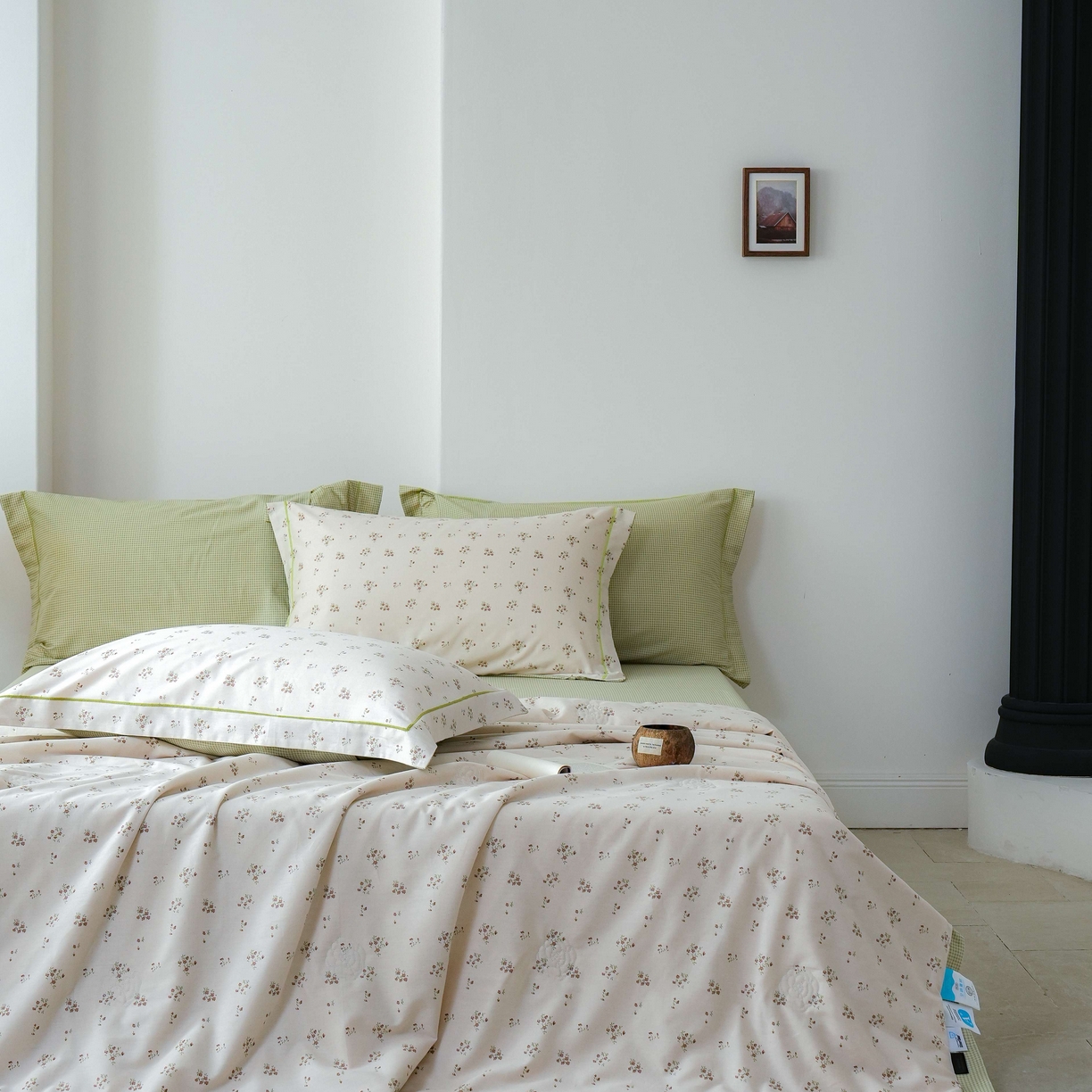 91家纺网 家纺一手货源 找家纺 丽卡家纺 2025新款小清新全棉纯棉夏被夏凉被空调被四件套 香雪海-绿