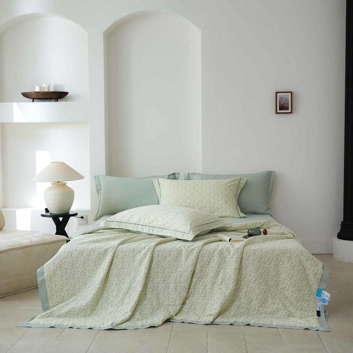91家纺网 家纺一手货源 找家纺 丽卡家纺 2025新款小清新全棉纯棉夏被夏凉被空调被四件套 未央-绿