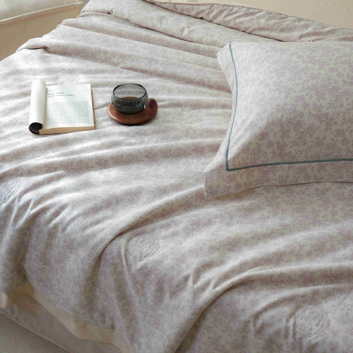 91家纺网 家纺一手货源 找家纺 丽卡家纺 2025新款小清新全棉纯棉夏被夏凉被空调被四件套 约克-米金