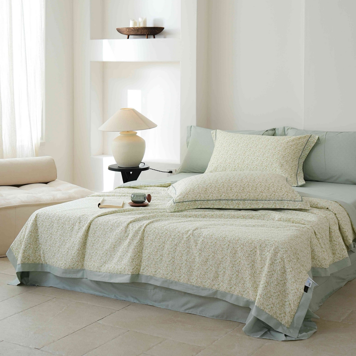 91家纺网 家纺一手货源 找家纺 丽卡家纺 2025新款小清新全棉纯棉夏被夏凉被空调被四件套 未央-绿
