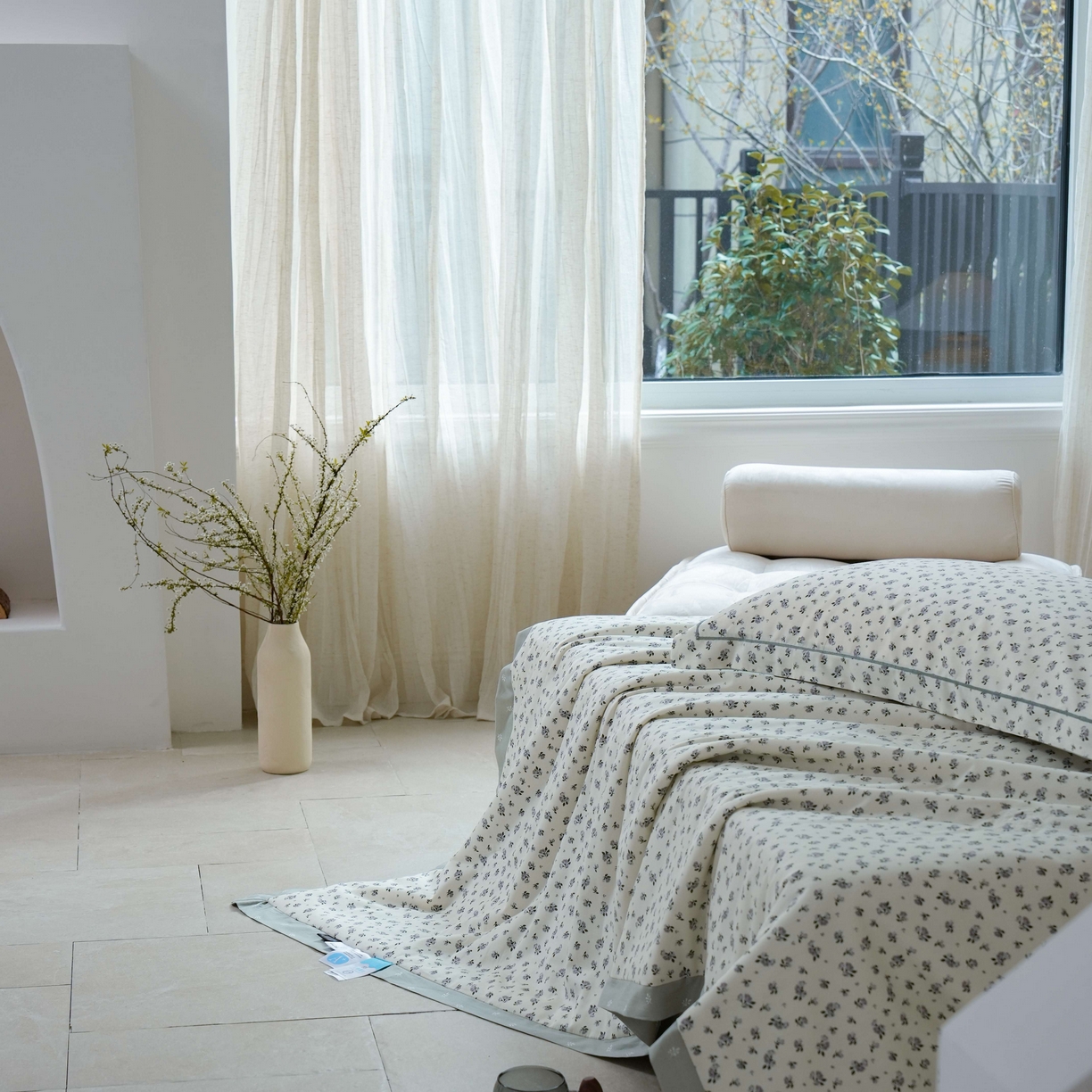 91家纺网 家纺一手货源 找家纺 丽卡家纺 2025新款小清新全棉纯棉夏被夏凉被空调被四件套 月野-灰