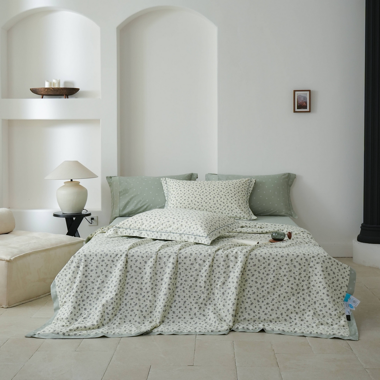 91家纺网 家纺一手货源 找家纺 丽卡家纺 2025新款小清新全棉纯棉夏被夏凉被空调被四件套 月野-灰