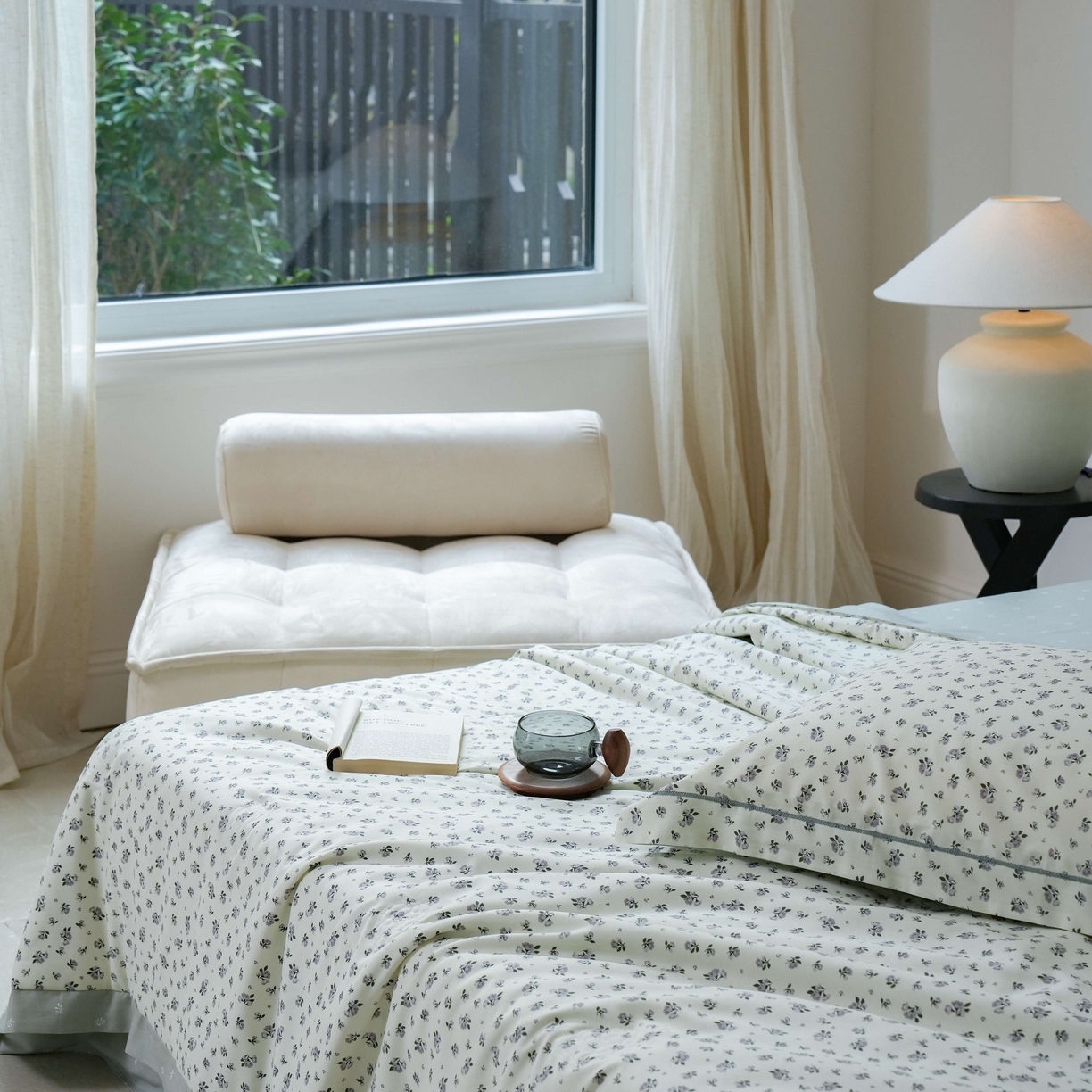 91家纺网 家纺一手货源 找家纺 丽卡家纺 2025新款小清新全棉纯棉夏被夏凉被空调被四件套 月野-灰