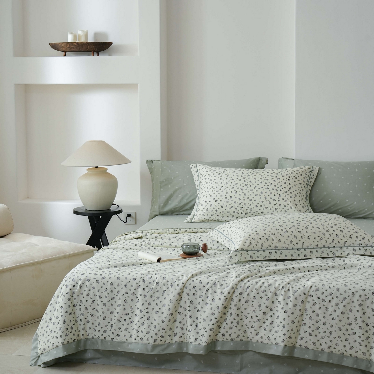 91家纺网 家纺一手货源 找家纺 丽卡家纺 2025新款小清新全棉纯棉夏被夏凉被空调被四件套 月野-灰