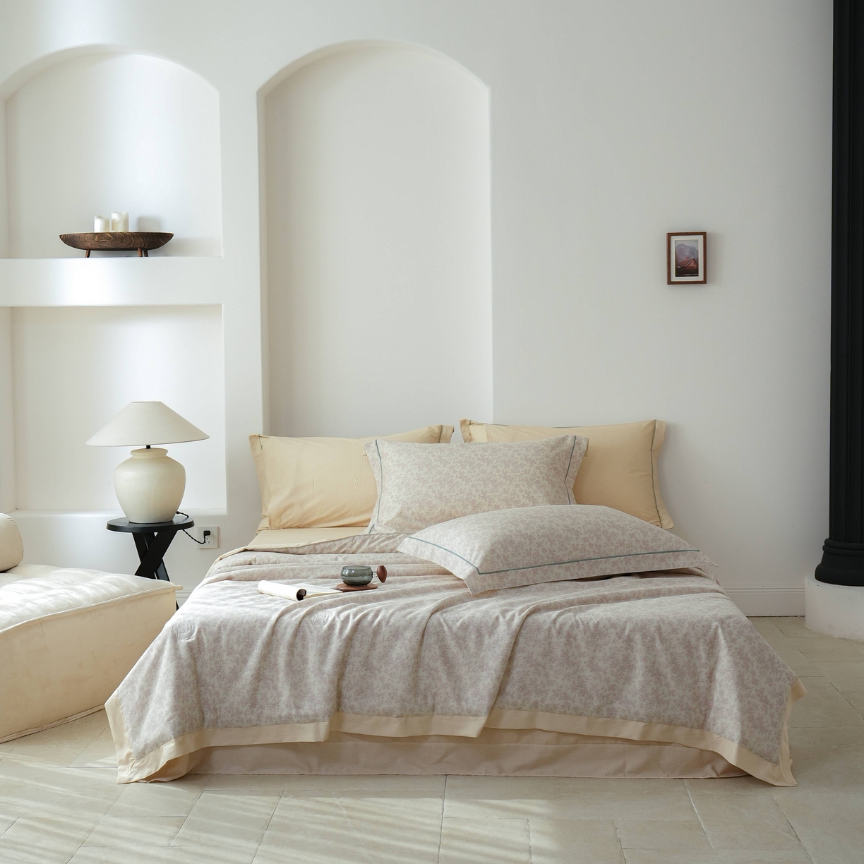 91家纺网 家纺一手货源 找家纺 丽卡家纺 2025新款小清新全棉纯棉夏被夏凉被空调被四件套 约克-米金