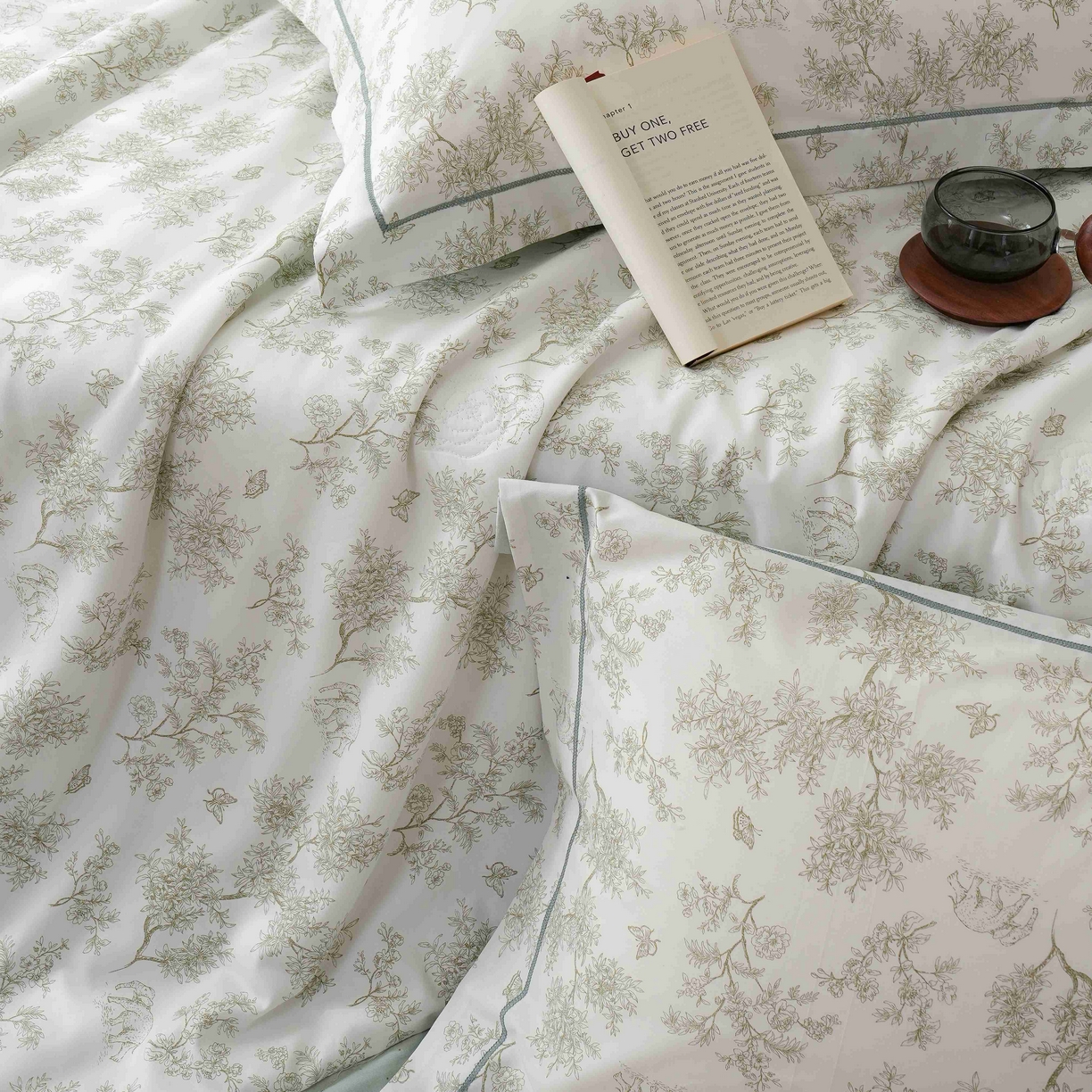 91家纺网 家纺一手货源 找家纺 丽卡家纺 2025新款小清新全棉纯棉夏被夏凉被空调被四件套 觅事-绿