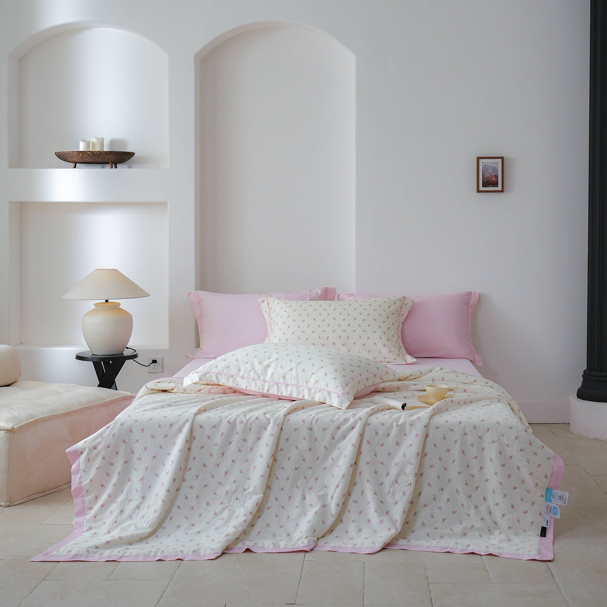 91家纺网 家纺一手货源 找家纺 丽卡家纺 2025新款小清新全棉纯棉夏被夏凉被空调被四件套 爱尔兰-粉